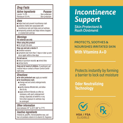 A+D Incontinence Support Skin Protectant & Rash Ointment – Treats & Prevents Incontinence Rash