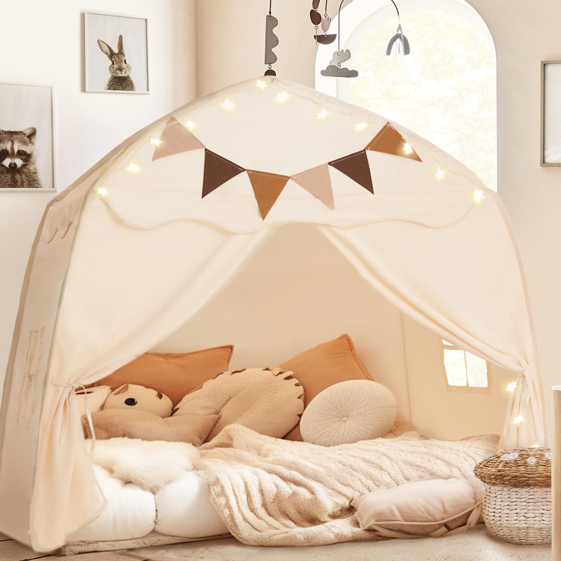 Little Dove Extra Large Kids Play Tent with Flags & Star Lights, Portable & Foldable Teepee Tents