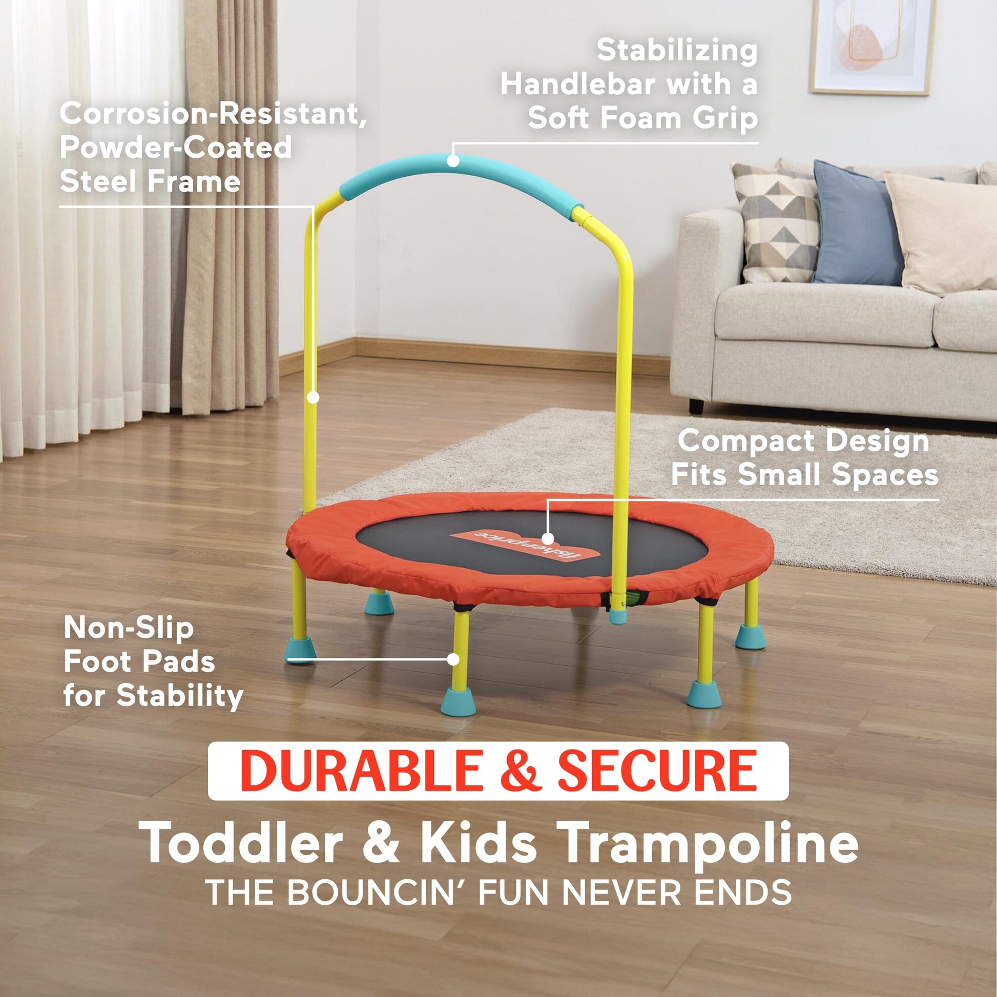 Fisher-Price Mini Trampoline, WonderJump 36" Round Bouncer, Multicolor