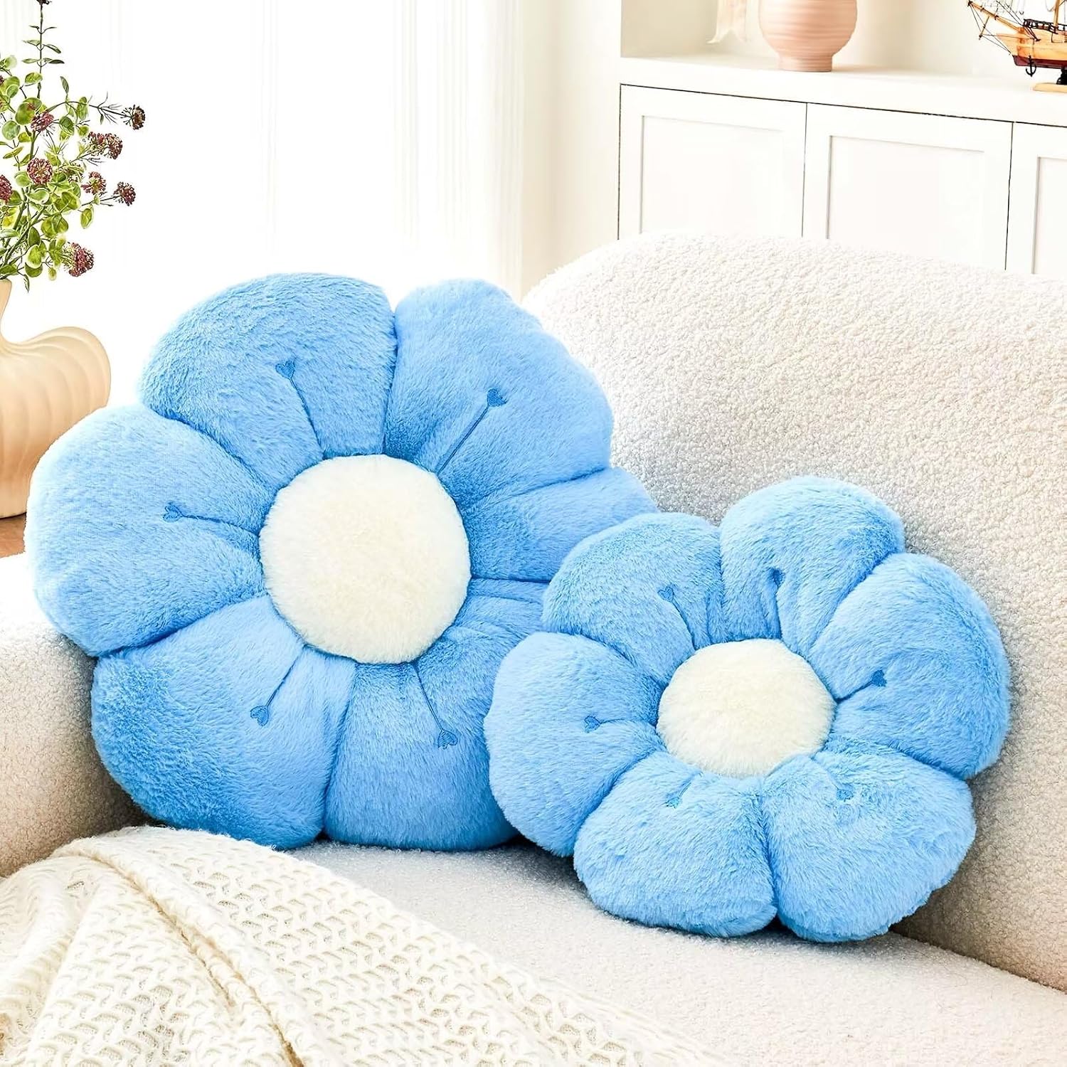Flower Pillow, Cute Flower Shaped Decorative Pillow, Soft Rabbit Fur Daisy Pillow Home Decor Floor