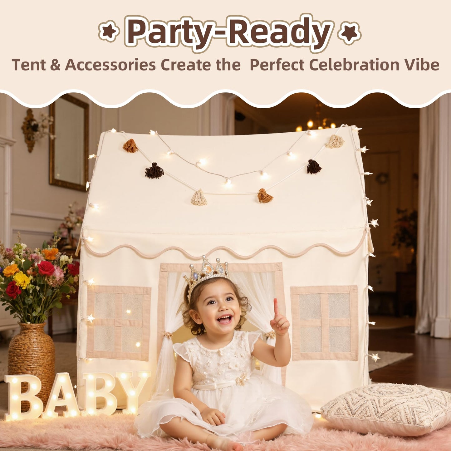 Senodeer Kids Play Tent Indoor: with Mat, Tassel Garland - Girl Tent Indoor Playhouse for Kids Toys