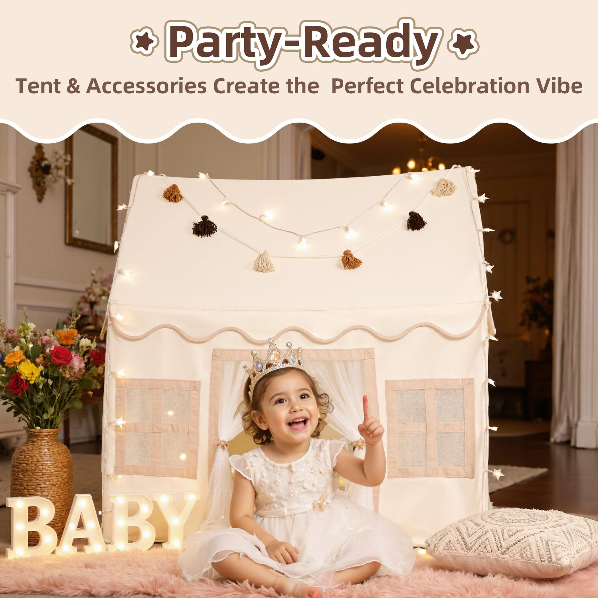 Senodeer Kids Play Tent Indoor: with Mat, Tassel Garland - Girl Tent Indoor Playhouse for Kids Toys