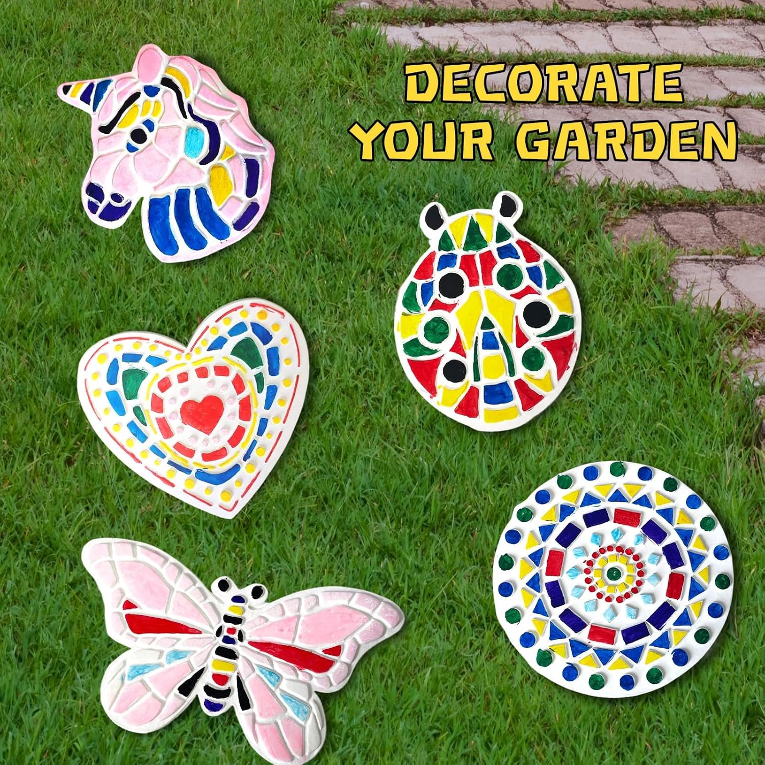 EggSun 8Pcs Stepping Stones Painting Craft Kit for Kids 4 8 6, DIY Garden Stones Outdoor Paint Your