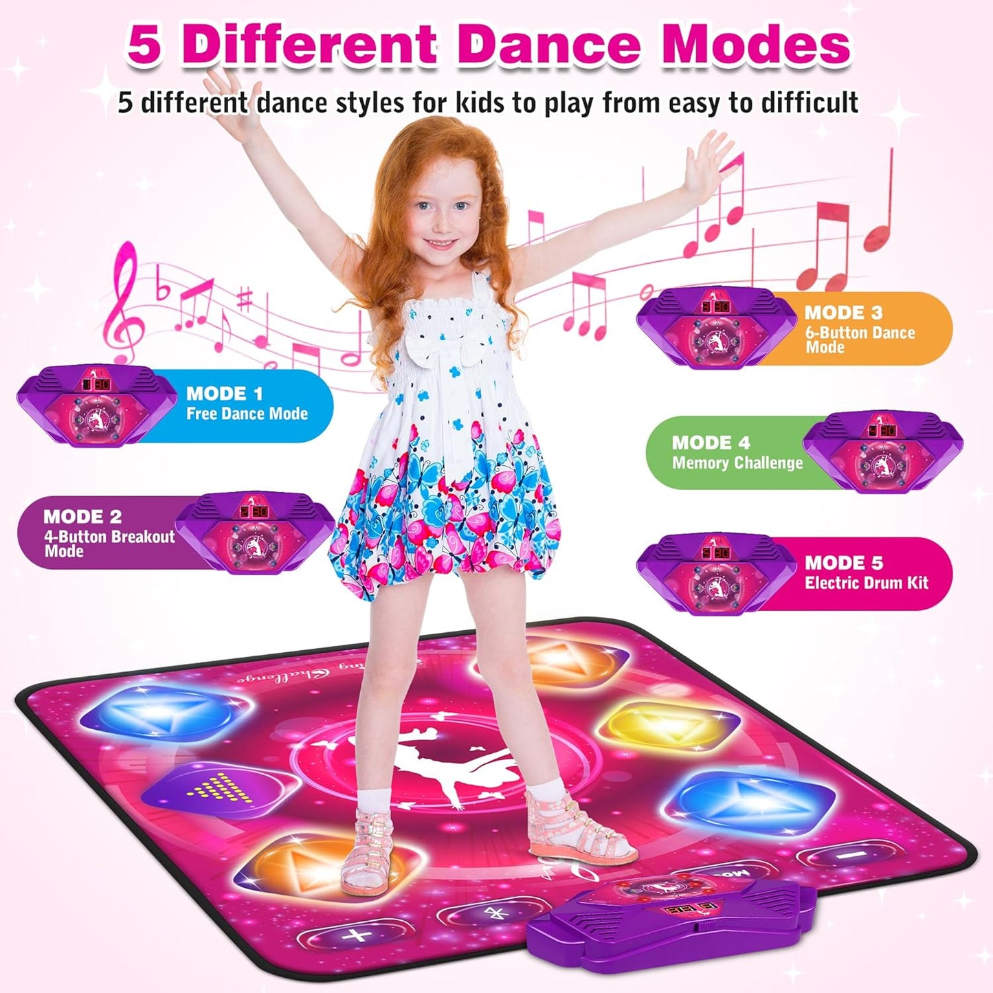 Dance Mat for Kids, Electronic Dance Pad with Wireless Bluetooth & LED Lights, Adjustable Volume