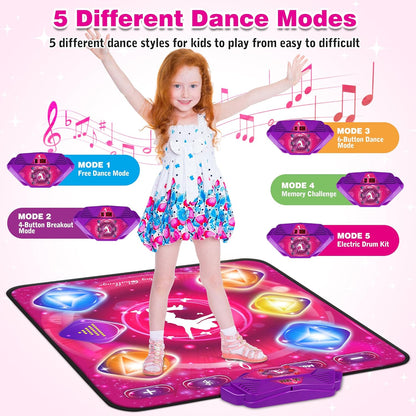 Dance Mat for Kids, Electronic Dance Pad with Wireless Bluetooth & LED Lights, Adjustable Volume