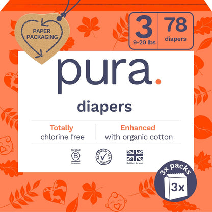 Size 3 Eco-Friendly Diapers (9-20 lbs) Totally Chlorine Free (TCF),Hypoallergenic, Soft Organic