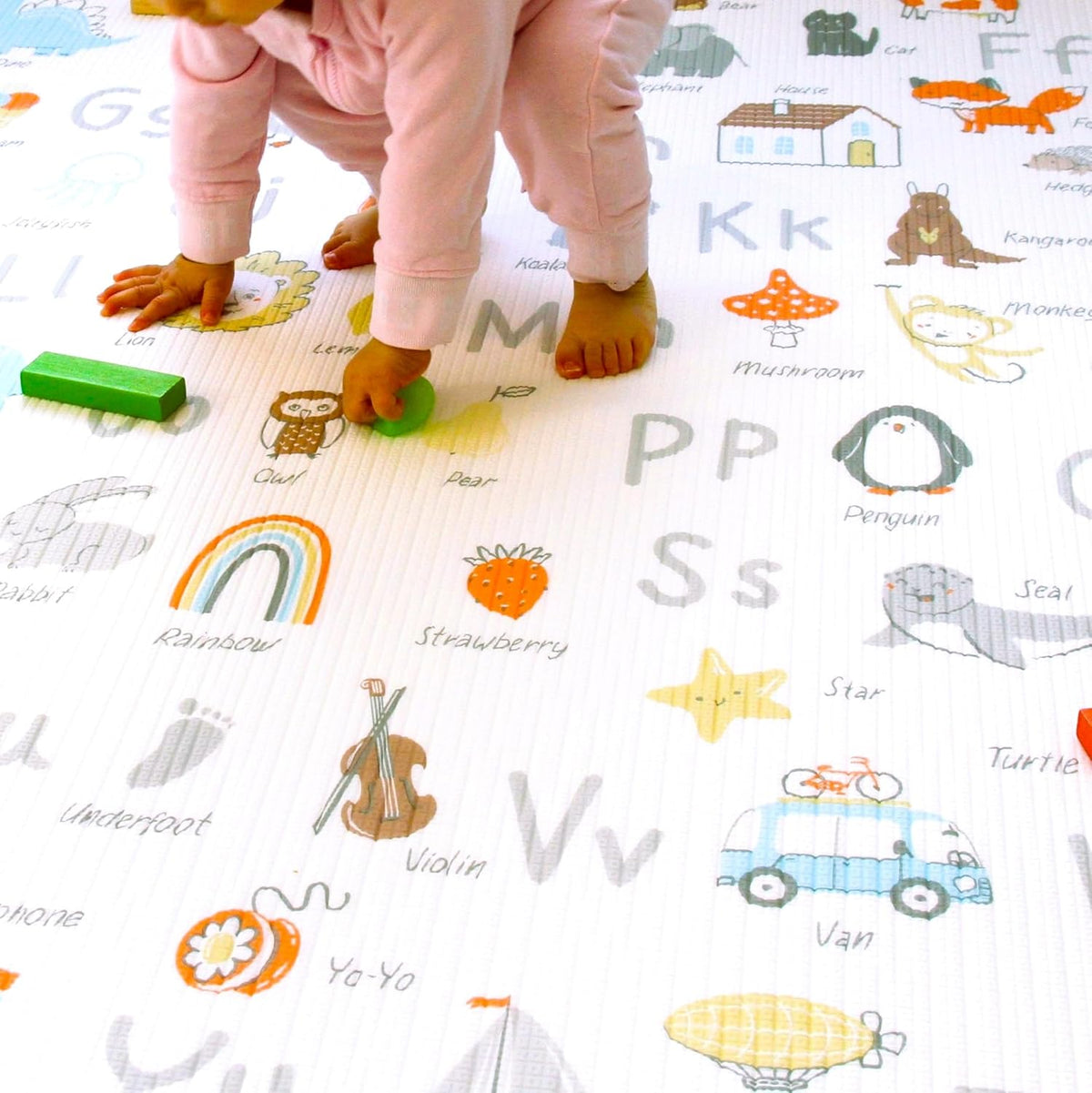 Cushmat Stylish Reversible Foam Play Mat (Large, Alpha - Palm Gray) - Soft, Waterproof, Durable