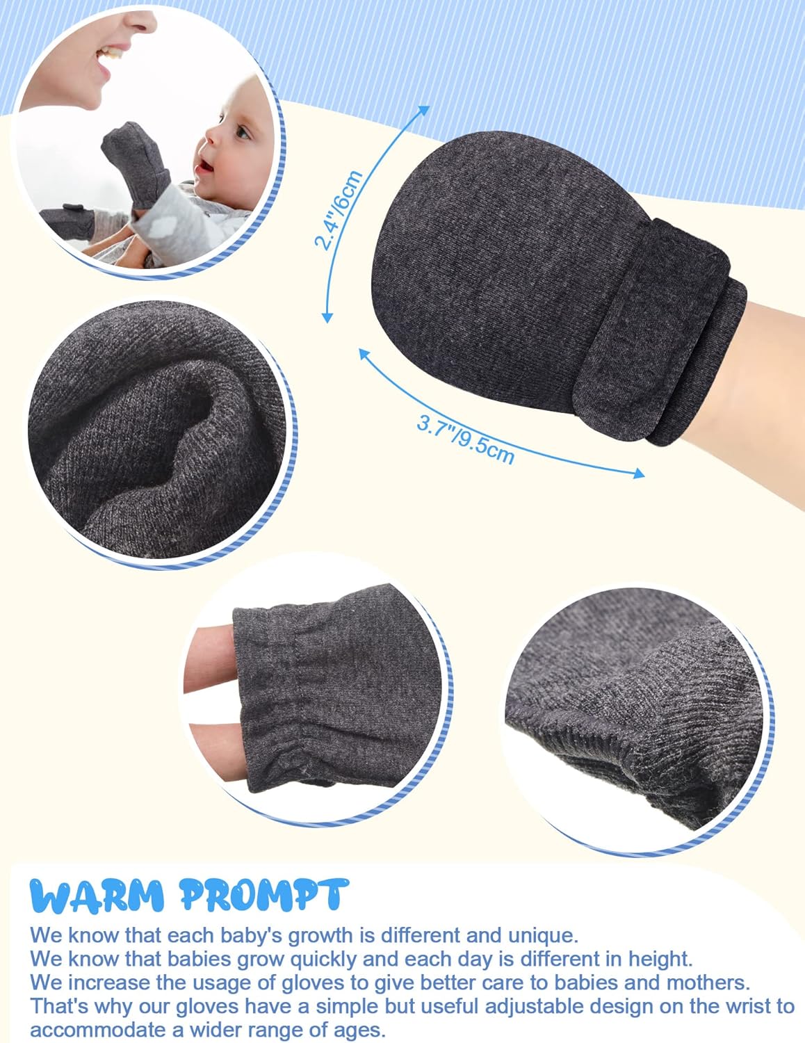 Newcotte 12 Pairs Adjustable Preemie Baby Mittens No Scratch Newborn Cotton Breathable Gloves Warm