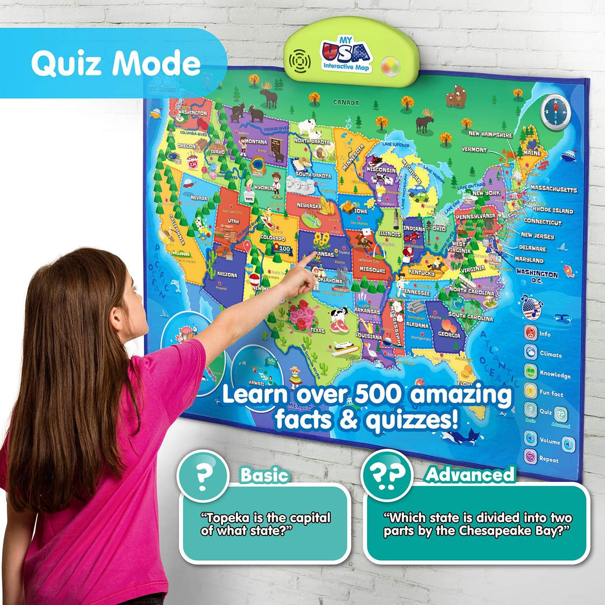BEST LEARNING i-Poster My USA Interactive Map - Educational Talking Toy for Kids of Ages 5 to 12