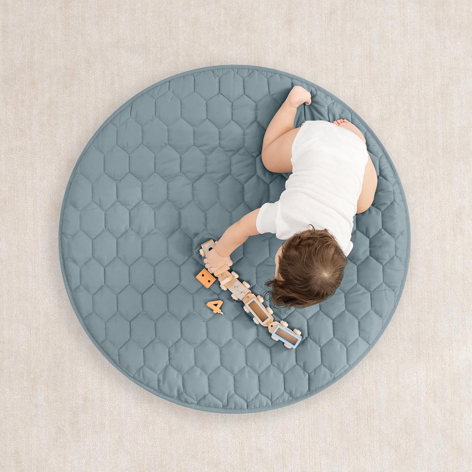Comfy Cubs Round Kids Play Mat -Small 36 inches Soft Quilted Baby Floor Mat with Non-Slip Bottom