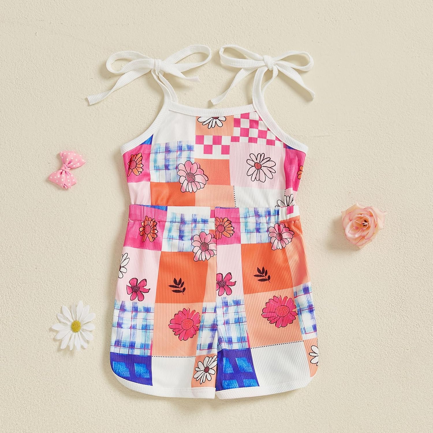 WZTYYDS Toddler Baby Girl Summer Clothes Floral Romper Tie-Up Strap Halter Jumpsuit Infant Summer
