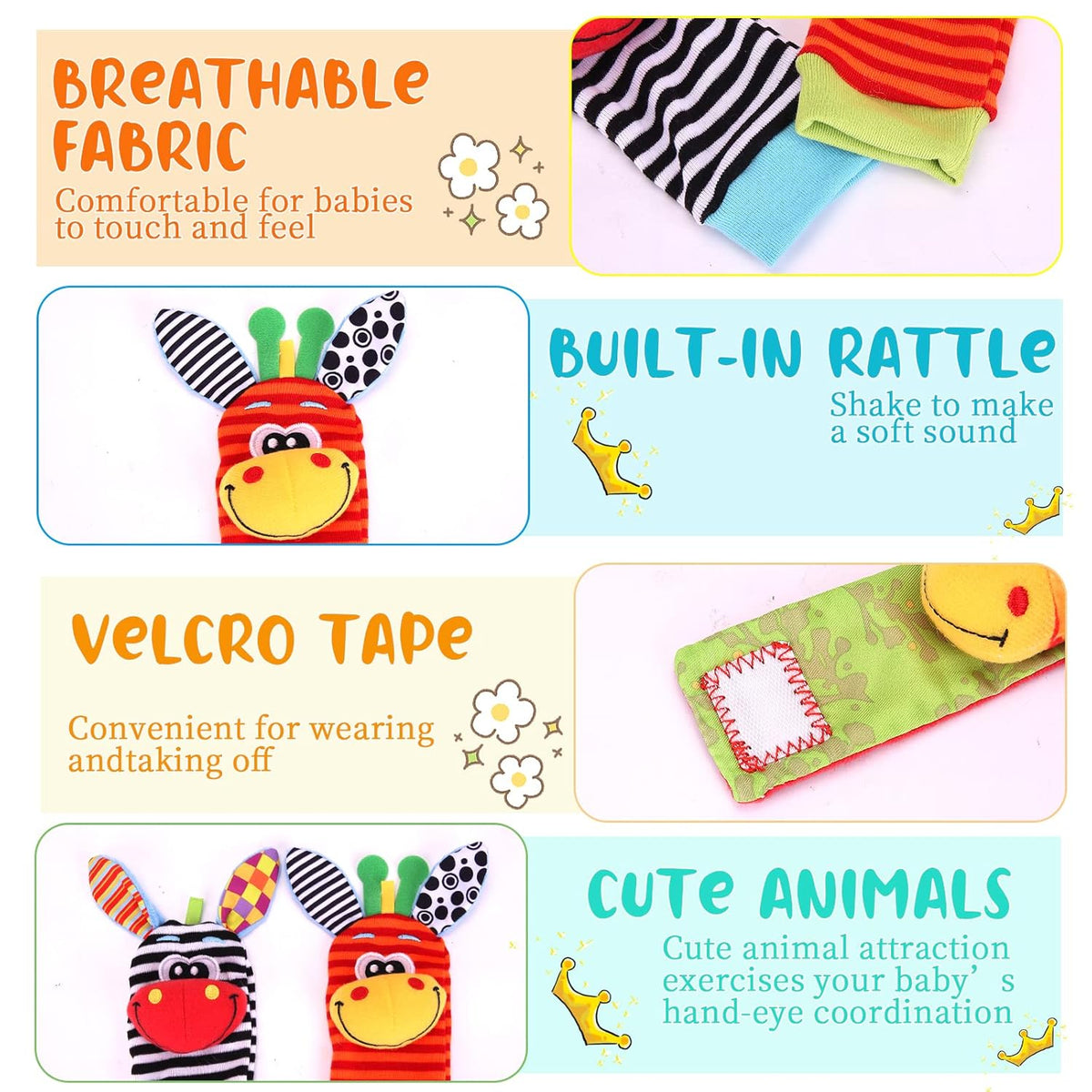 Wrist Rattle Foot Finder Socks Set for Baby Arm Hand Rattle Feet Leg Ankle Socks Newborn Soft
