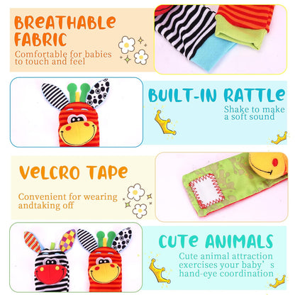 Wrist Rattle Foot Finder Socks Set for Baby Arm Hand Rattle Feet Leg Ankle Socks Newborn Soft