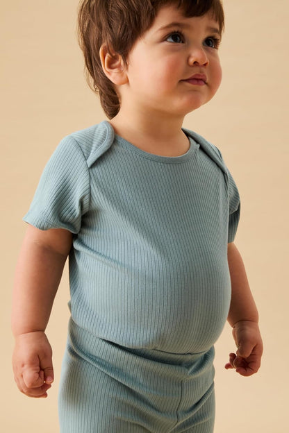 MORI Baby Ribbed Short Sleeve Bodysuit with Envelope Neck and Nickel Free Poppers - Unisex Toddler