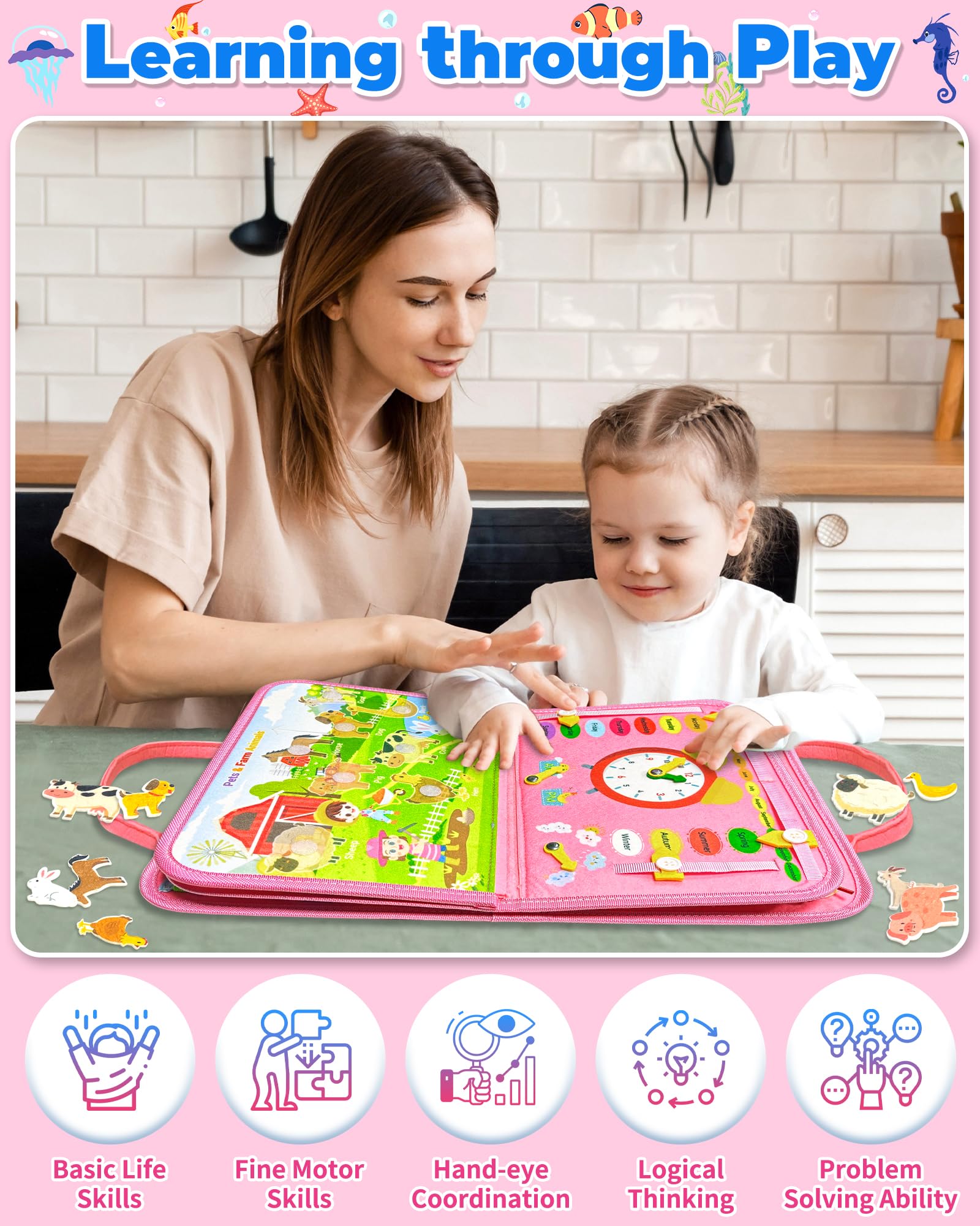 Gojmzo Busy Board Montessori Toys for Toddler Boy Birthday Gifts Busy Book