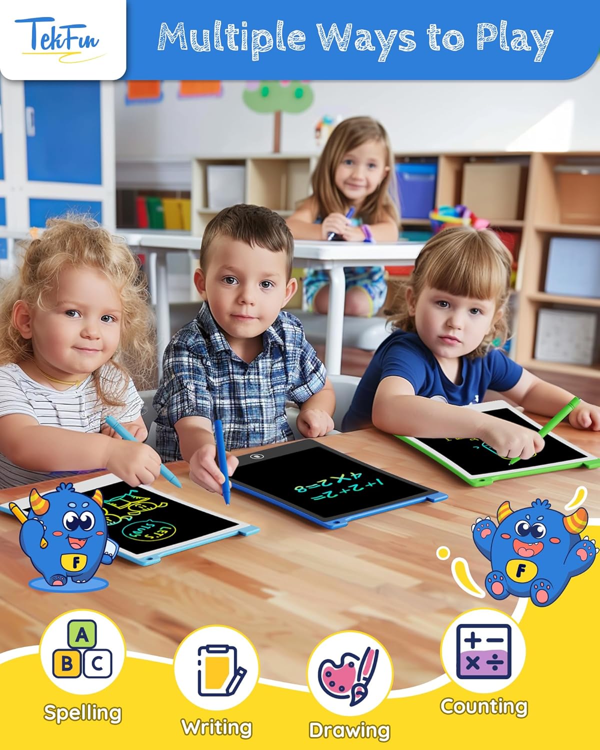 TEKFUN Toys for Kids, 10in 2 Pcs LCD Kids Writing Tablet Erasable Doodle Board Reusable Drawing Pad