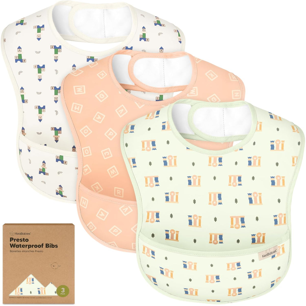 3-Pack Waterproof Baby Bibs for Eating - Lightweight Toddler Feeding Bibs with Large Food Catcher