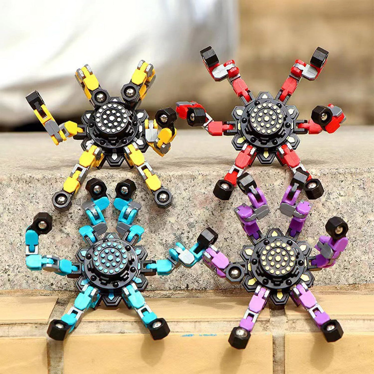 4 PCS Fidget Spinner Sensory Toys,Creative Top Spinning Stress Relief Hand Toy,Transformable Chain