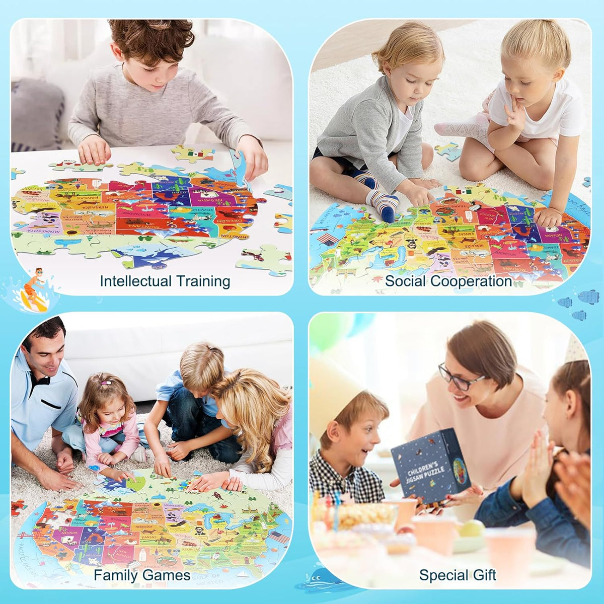 United States Puzzle 70 Pieces USA Map Floor Jigsaw Puzzles for Kids Ages 4-10, Jumbo Round US
