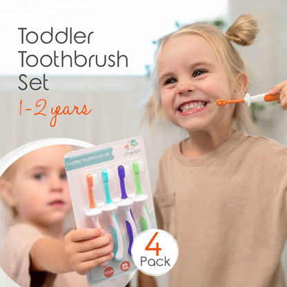 Cherish Baby Care Toddler Toothbrushes 1-2 Years (4-Pack) - BPA-Free & Safety-Tested Kids