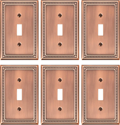 6-Pack Single Toggle Light Switch Cover Plate, Pearls Decorative Switch Plate Covers, Antique