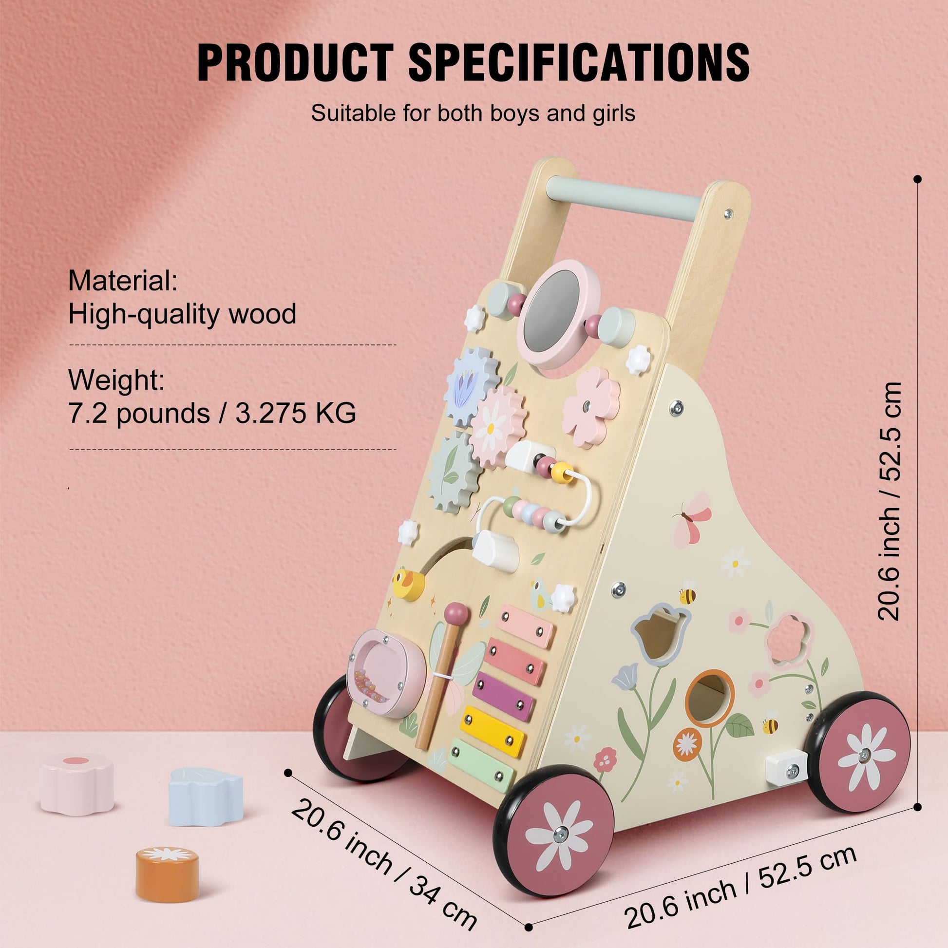 Pithfor Wooden Baby Walker, Baby Push Walker, Push Walker Toys for Babies Learning to Walk &