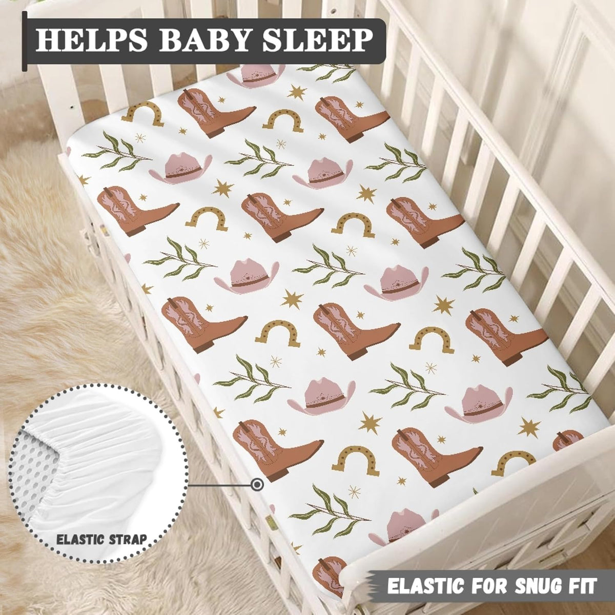 Western Pattern Design Fitted Crib Sheet Cowboy Style Baby Crib Sheet Fit Standard Crib and Toddler