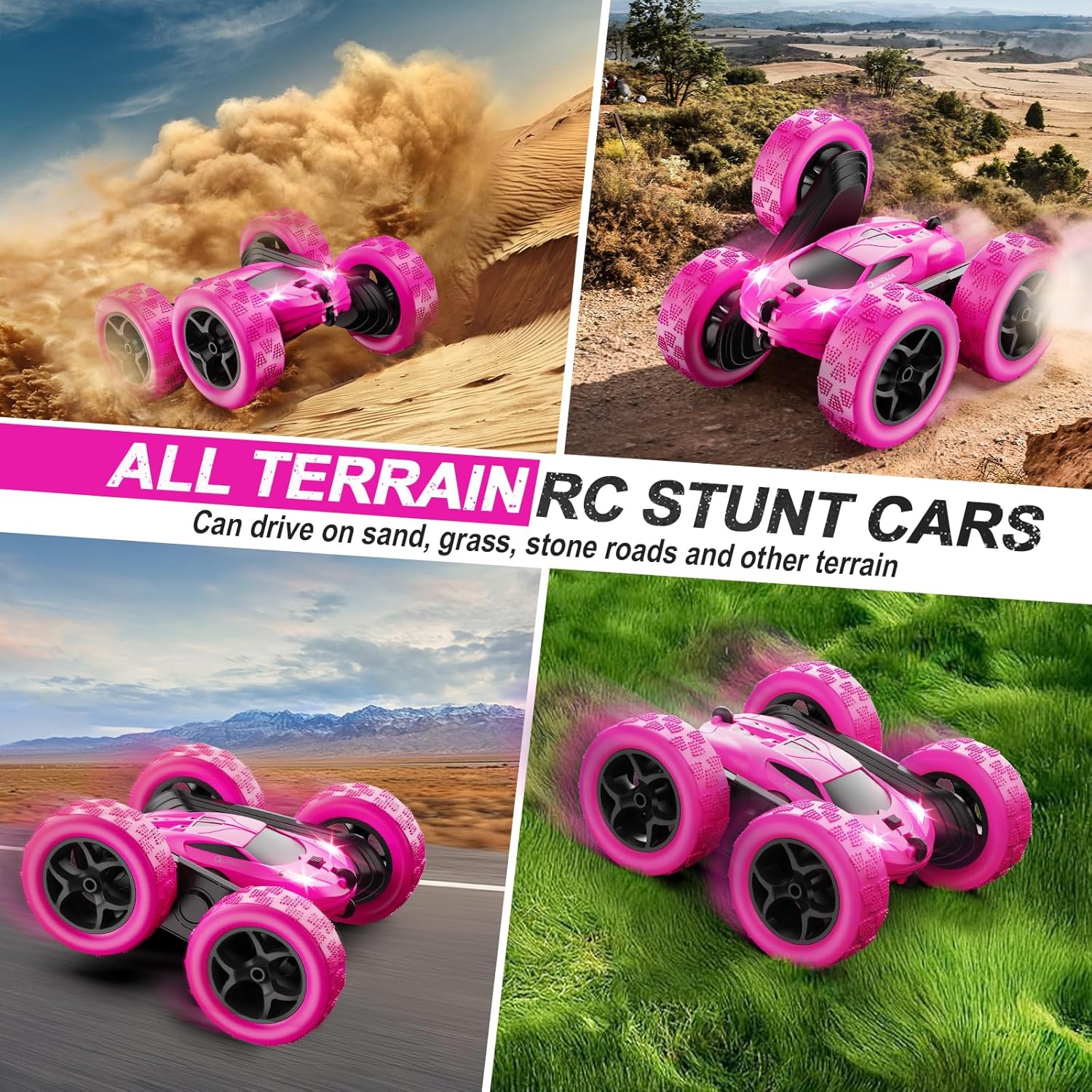 RC Cars, Rose Remote Control Car for Girls, 2.4 GHZ Double Sided RC Stunt Car 360° Rotating Remote