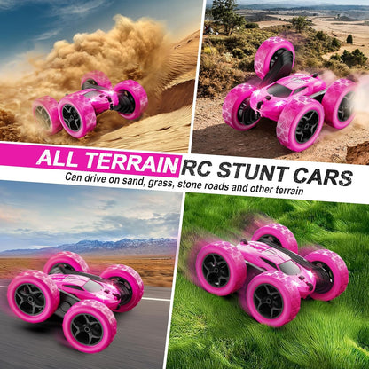 RC Cars, Rose Remote Control Car for Girls, 2.4 GHZ Double Sided RC Stunt Car 360° Rotating Remote