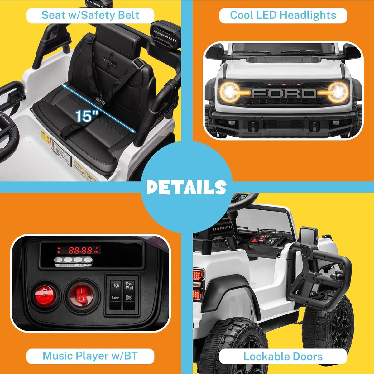 ENYOPRO Licensed Ford Bronco Raptor Electric Car for Kids, 12V Ride On Toys for Toddlers, Christmas