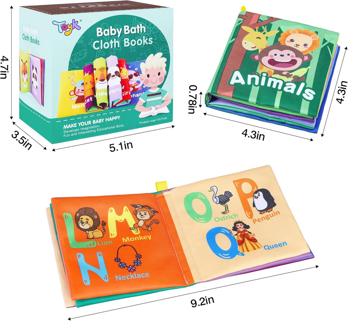 Baby Bath Books, Nontoxic Fabric Soft Baby Cloth Books, Early Education Toys, Waterproof Baby Books