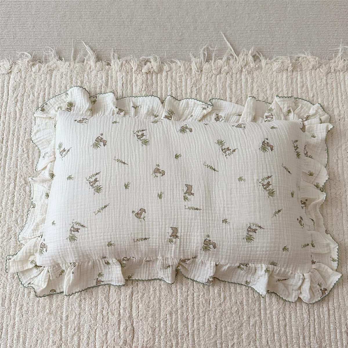 BuLuTu Muslin Toddler Pillowcase for Toddler Bed, Soft Breathable Standard Size Pillow Cover