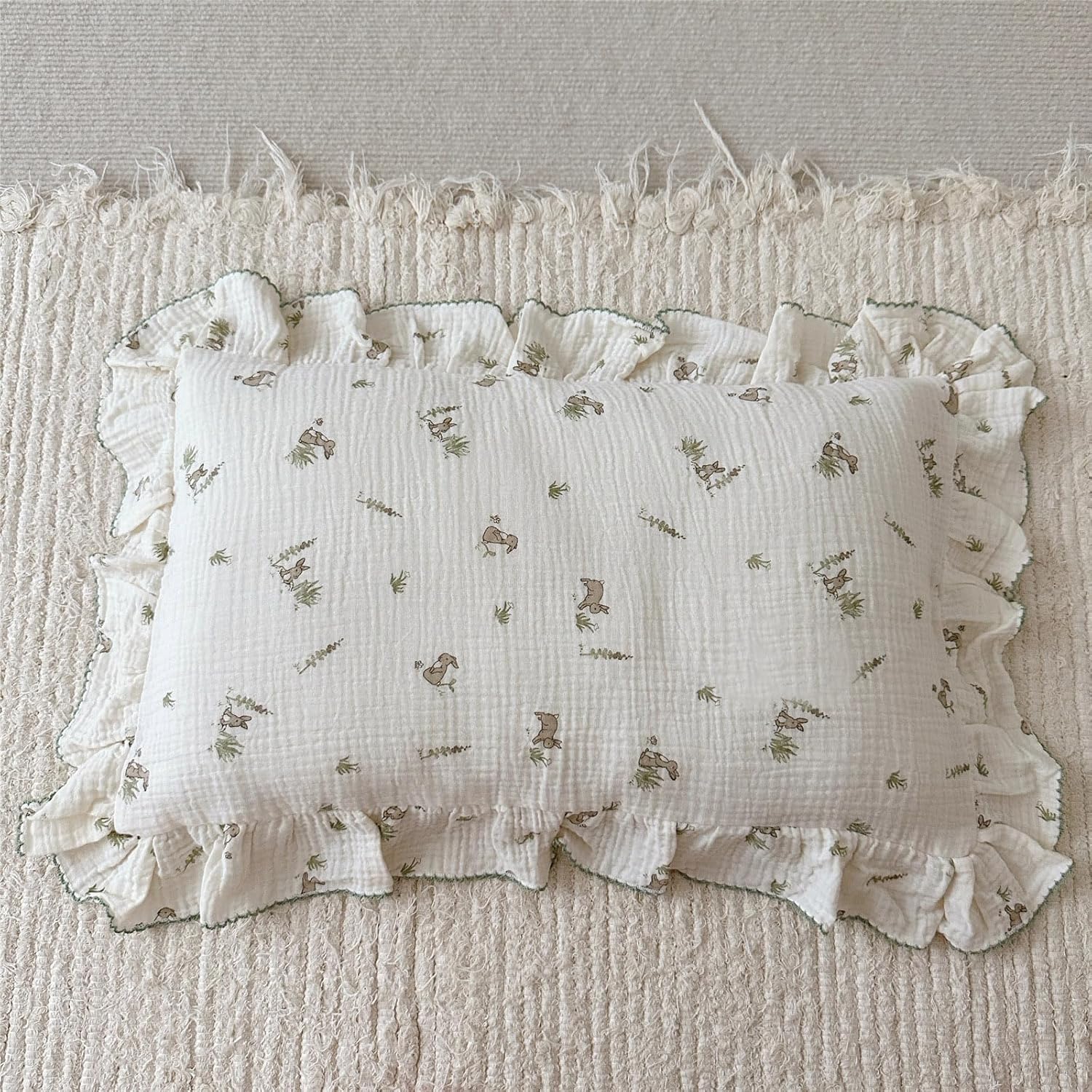 BuLuTu Muslin Toddler Pillowcase for Toddler Bed, Soft Breathable Standard Size Pillow Cover