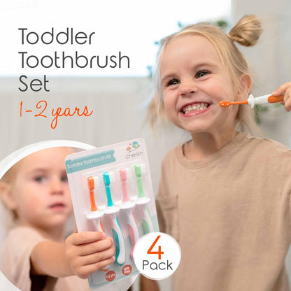 Cherish Baby Care Toddler Toothbrushes 1-2 Years (4-Pack) - BPA-Free & Safety-Tested Kids