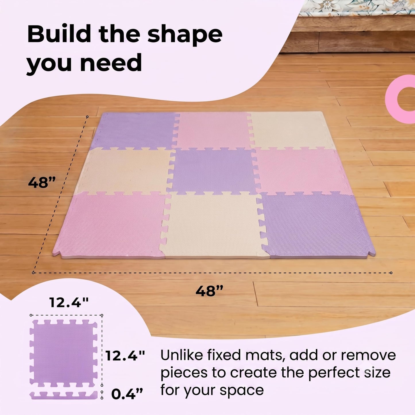 MioTetto Baby Play Mat, Soft Foam Floor Tiles for Kids. Adjustable Interlocking Foam Tiles, Fits