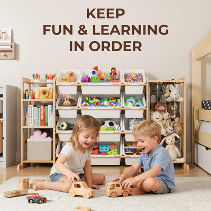 Toy Storage Organizer with Bookshelf and Stuffed Animal Storage - Kids Playroom Organization with