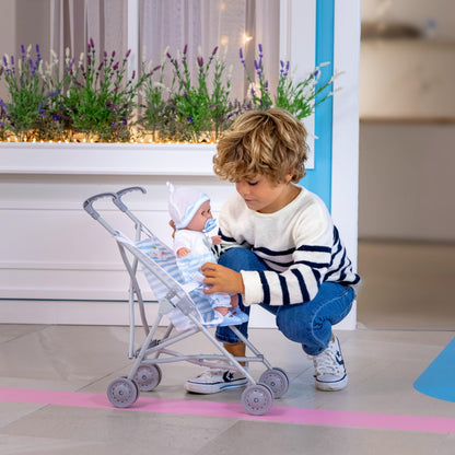 JC Toys Boutique | Folding Umbrella Doll Stroller for Children 2 Years Plus, Blue Stripes and Soft