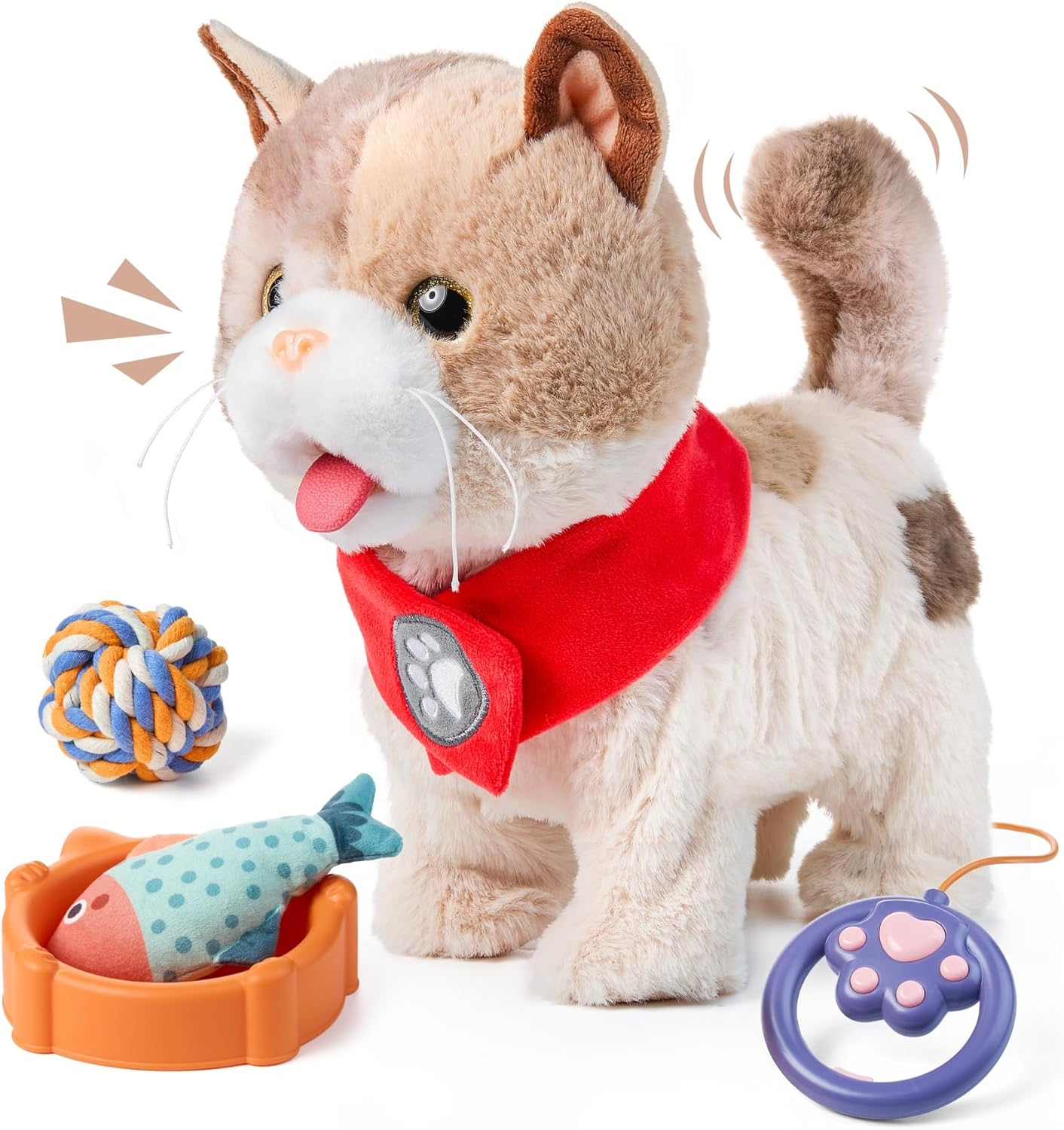 TUMAMA Toy Cat for Kids, Cute and Realistic Kitty Toy That Walks, Meows, Tongues Out and Wags Tail