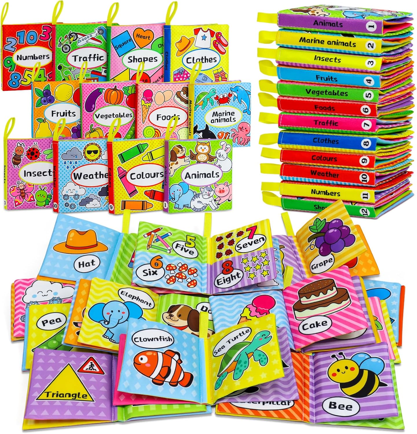 OKOOKO 12PCS Soft Baby Books, Soft Cloth Books, Bath Toys, Crinkle Washable Non-Toxic Early