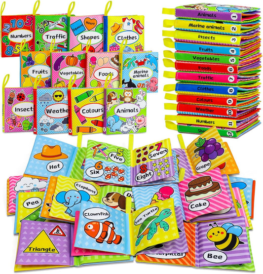 OKOOKO 12PCS Soft Baby Books, Soft Cloth Books, Bath Toys, Crinkle Washable Non-Toxic Early