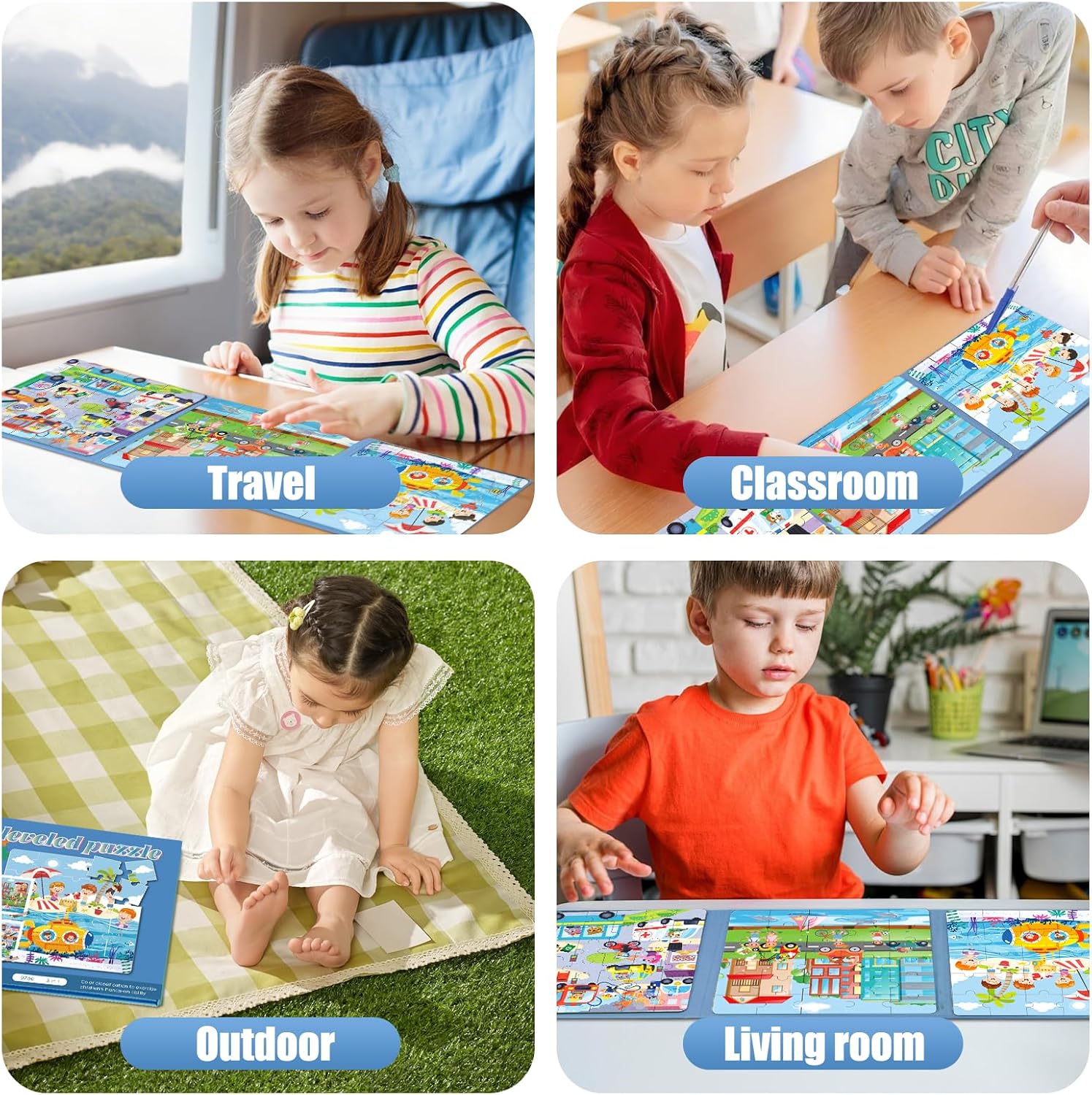 Magnetic Puzzles for Toddlers 3-5, 75-Pieces Travel Toys, Transportation Puzzles Ages 4-6