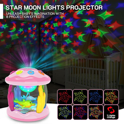 Baby Toys 6-12 Months - Musical Light Up Rotating Toys, Pink Ocean Projector for Infant 9-12-18