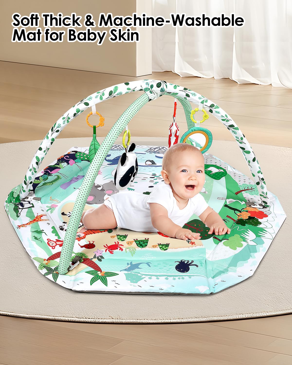 dearlomum 4-in-1 Tummy Time Mat,Baby Activity Play Mat,Newborn Play Baby Mats for Floor with 6
