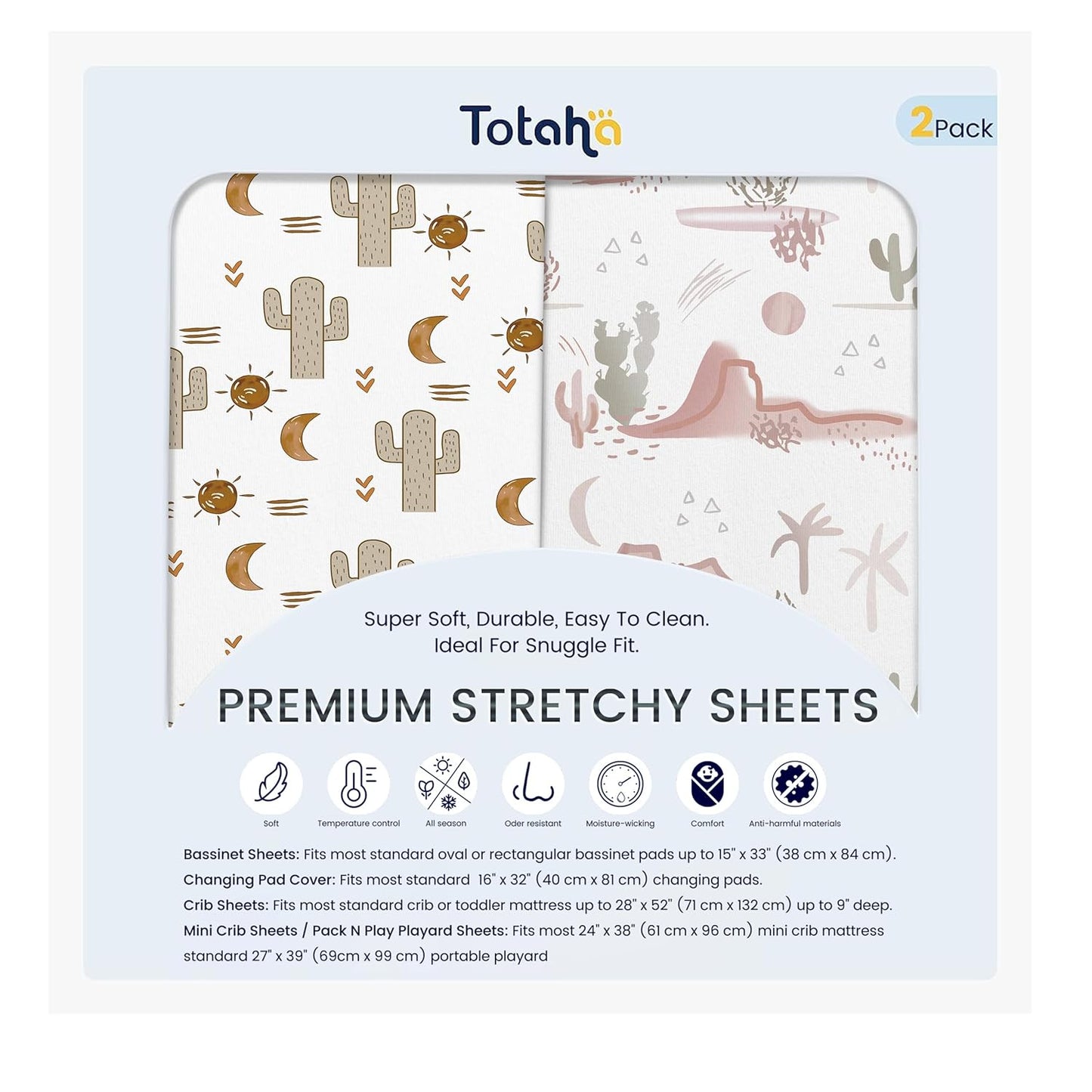TotAha Cactus Changing Pad Covers Neutral, Buttery Soft Changing Table Cover Girl Boy, Silky