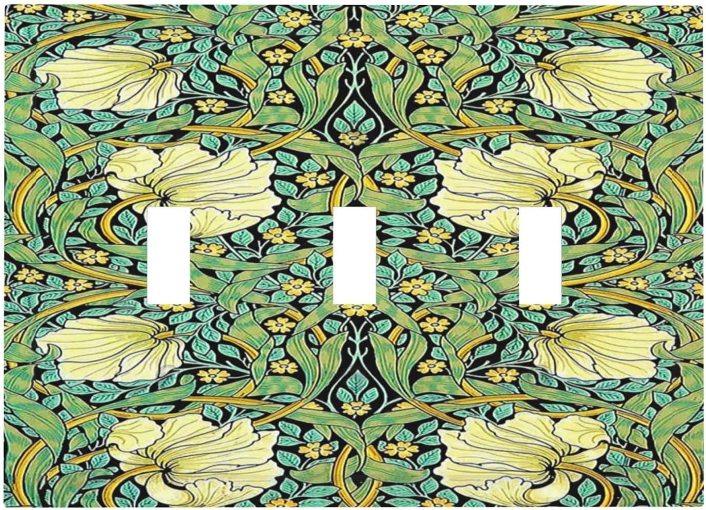 Decorative Switch Plates William Morris Vintage Floral Yellow Flowers Green Leaf 3 Gang Wall Plate