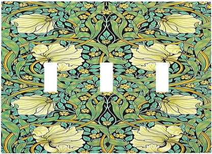Decorative Switch Plates William Morris Vintage Floral Yellow Flowers Green Leaf 3 Gang Wall Plate