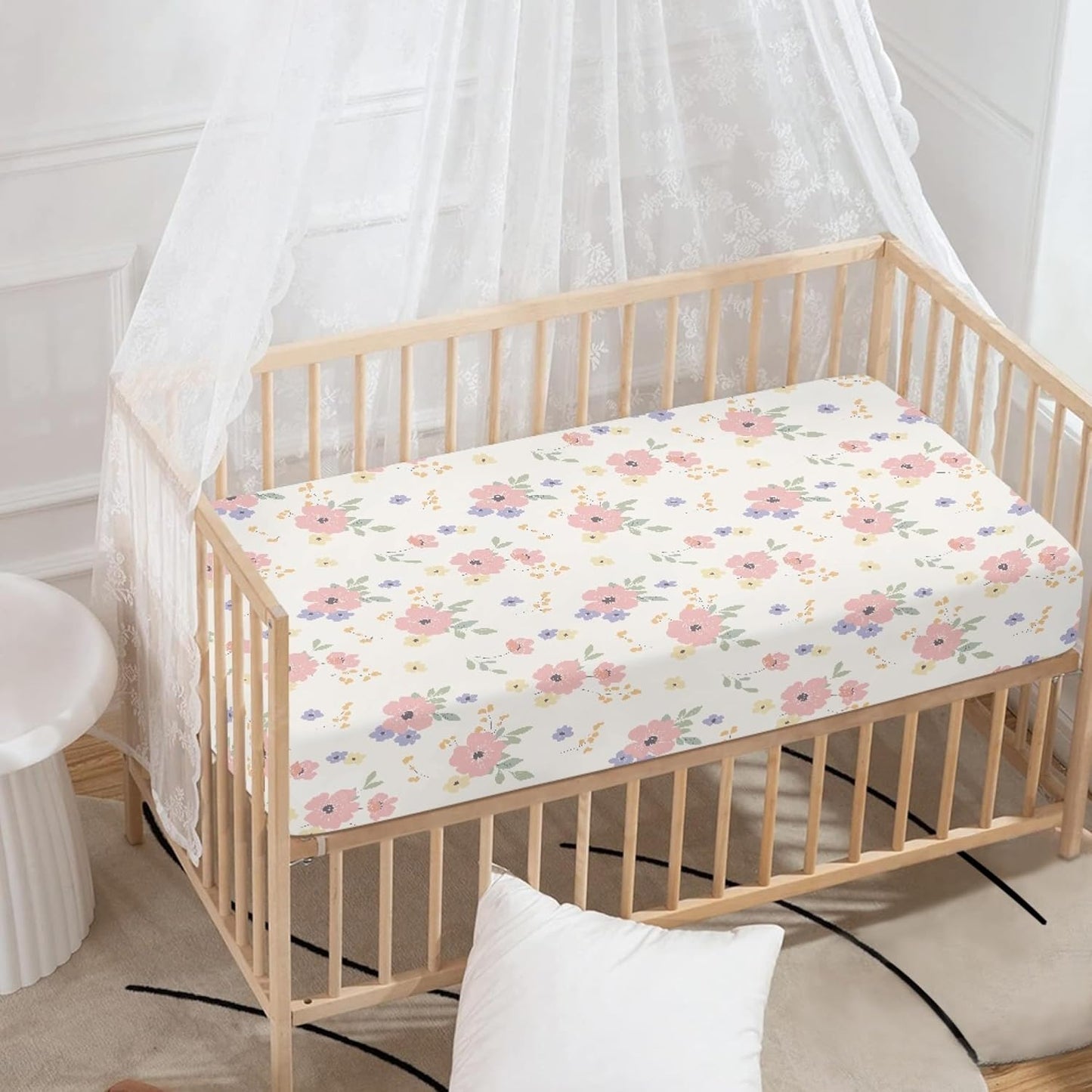 Dreamy Floral Print Fitted Crib Sheet Flower Baby Crib Sheet Fit Standard Crib and Toddler