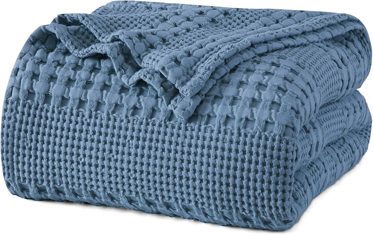 PHF 100% Cotton Waffle Weave Blanket Queen Size, Soft Lightweight Breathable Cozy Summer Blankets