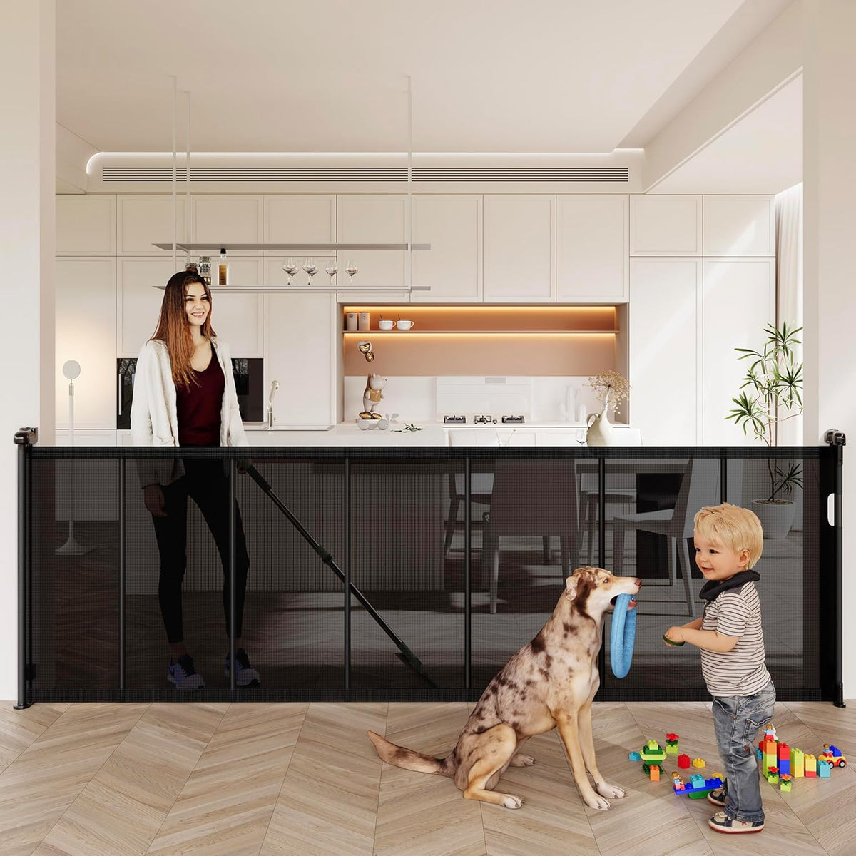 150" Extra Wide Retractable Baby Gates Dog Gate for Large Opening, 41" Extra Tall Mesh Pet Gate