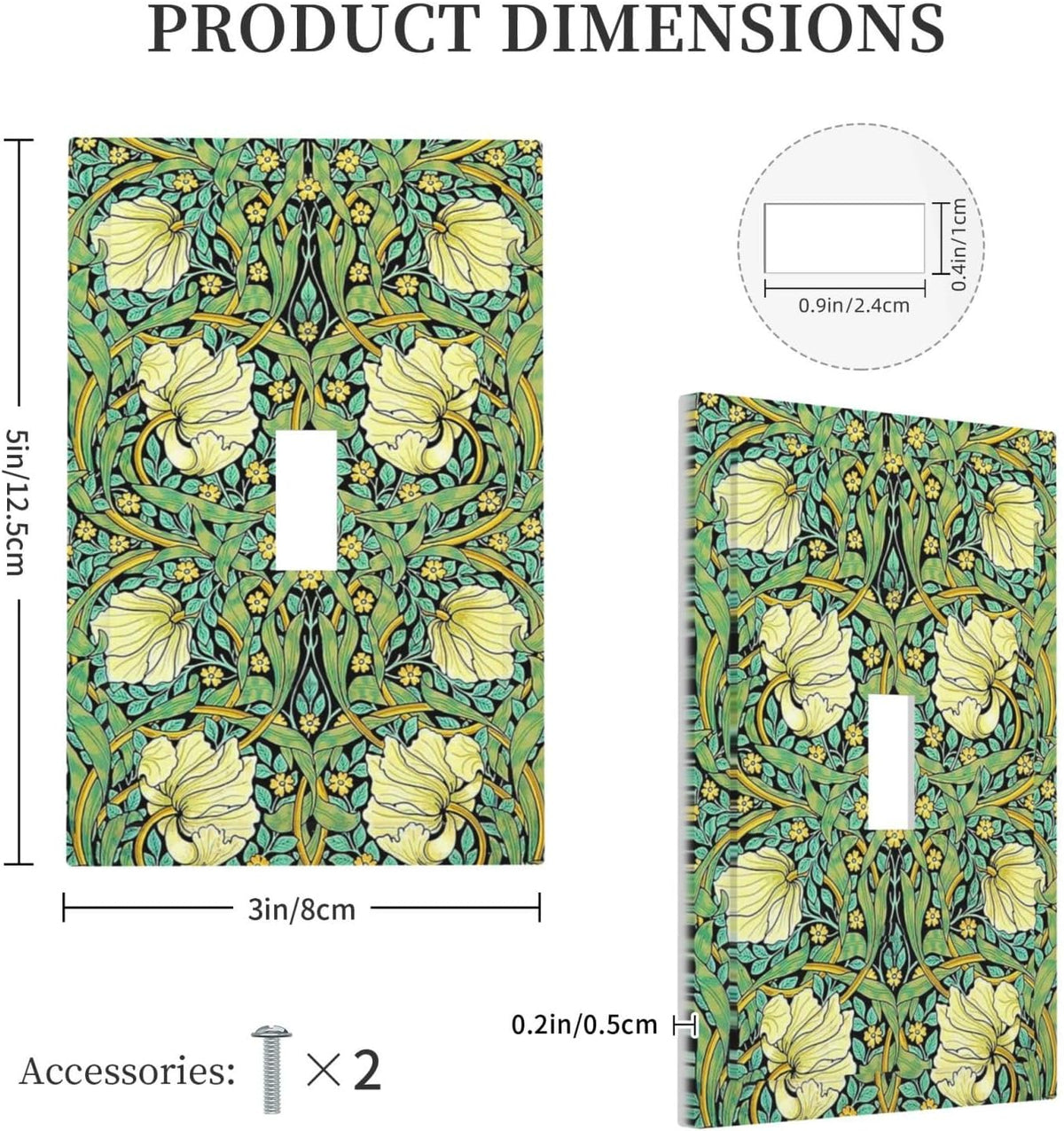 Decorative Light Switch Cover William Morris Vintage Floral Yellow Flowers Green Leaf 1 Gang Single